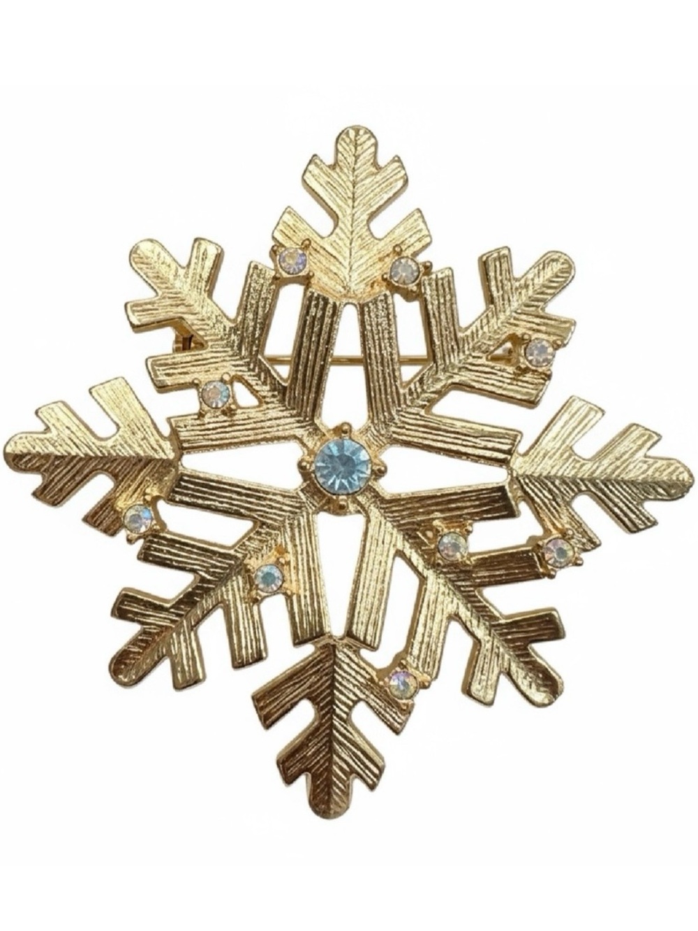 Vintage gold tone snowflake pin with crystals